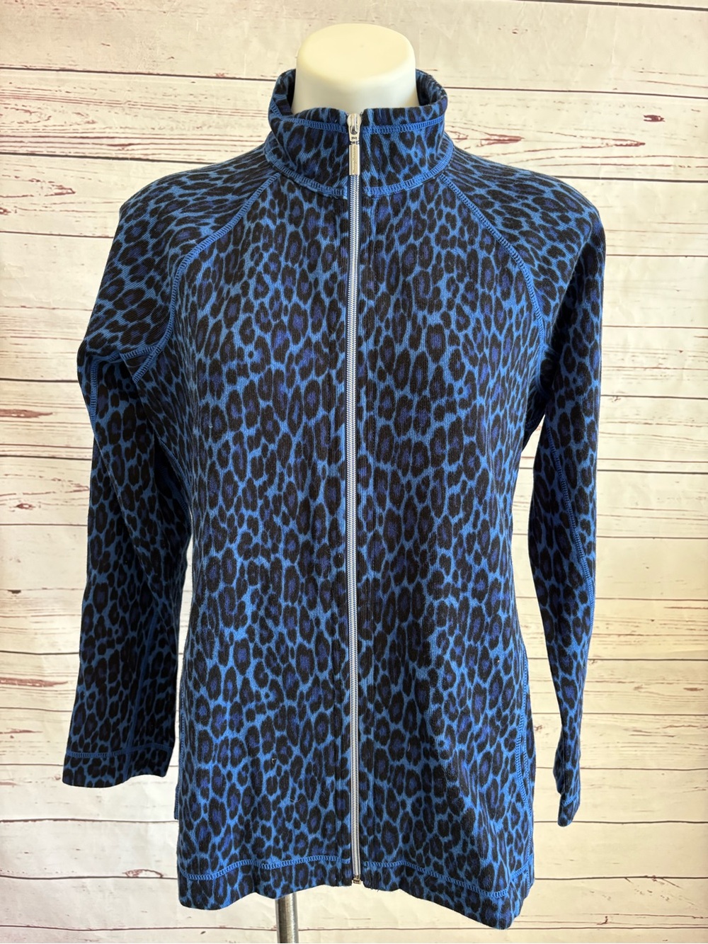 Tommy Bahama Aruba Cat's Meow Full Zip Jacket Blue Black Leopard Print Large NWT - Picture 3 of 11
